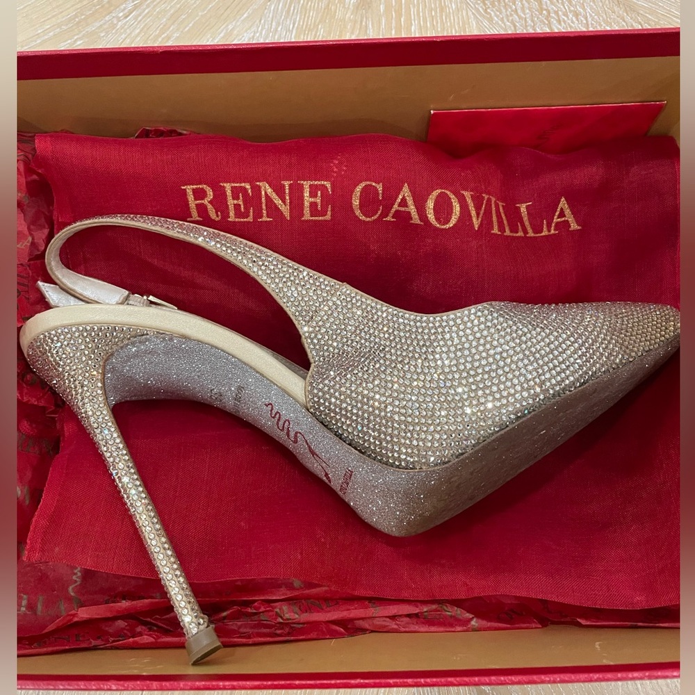 Beautiful René Caovilla strass gold slingback.